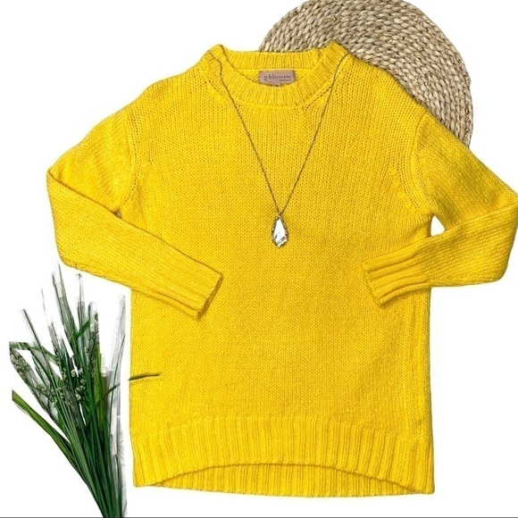 Philosophy Cozy Bright Vibrant Yellow Knit Oversized Crewneck Sweater Sz XS - Picture 13 of 13